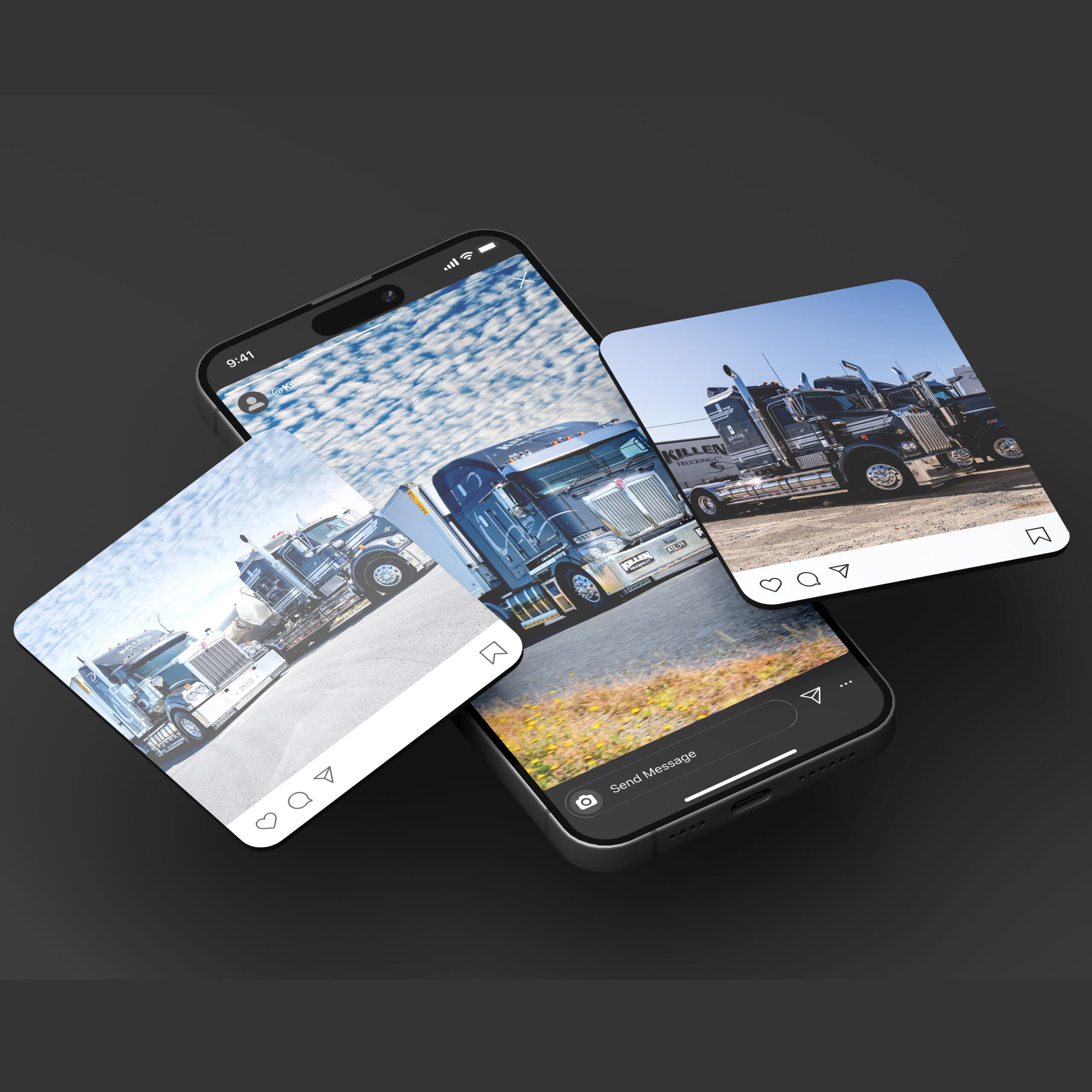 Professional trucking social media management showing fleet management and customer portal features
